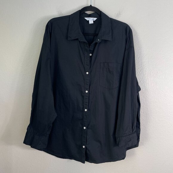 Old Navy Womens Large Black Boyfriend Shirt Button Up Relax Long Sleeve Blouse - Picture 7 of 9